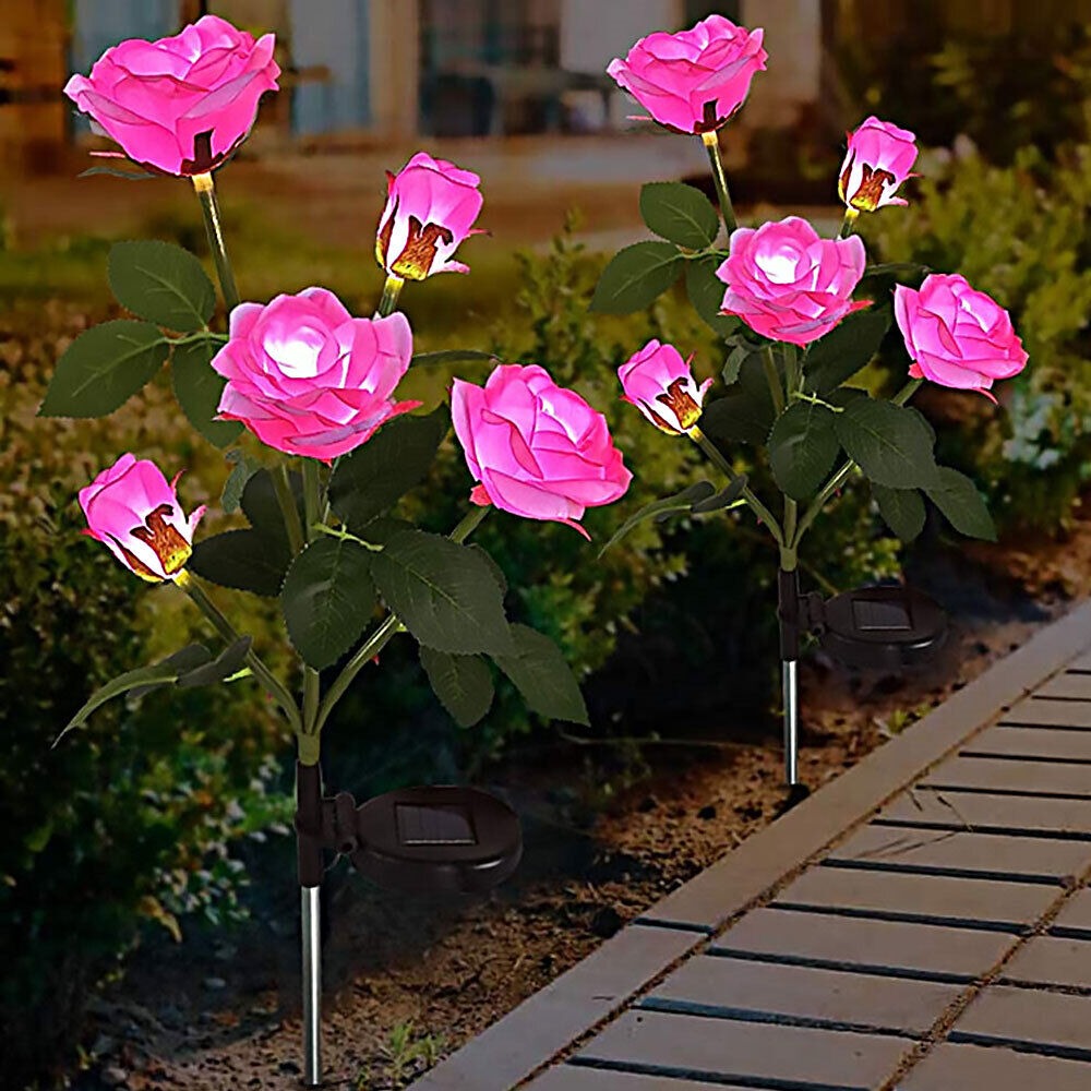 Solar Powered Rose Light Flower Lights Lamp Pink Rose Solar Powered Rose Light Flower Lights Lamp Pink Rose